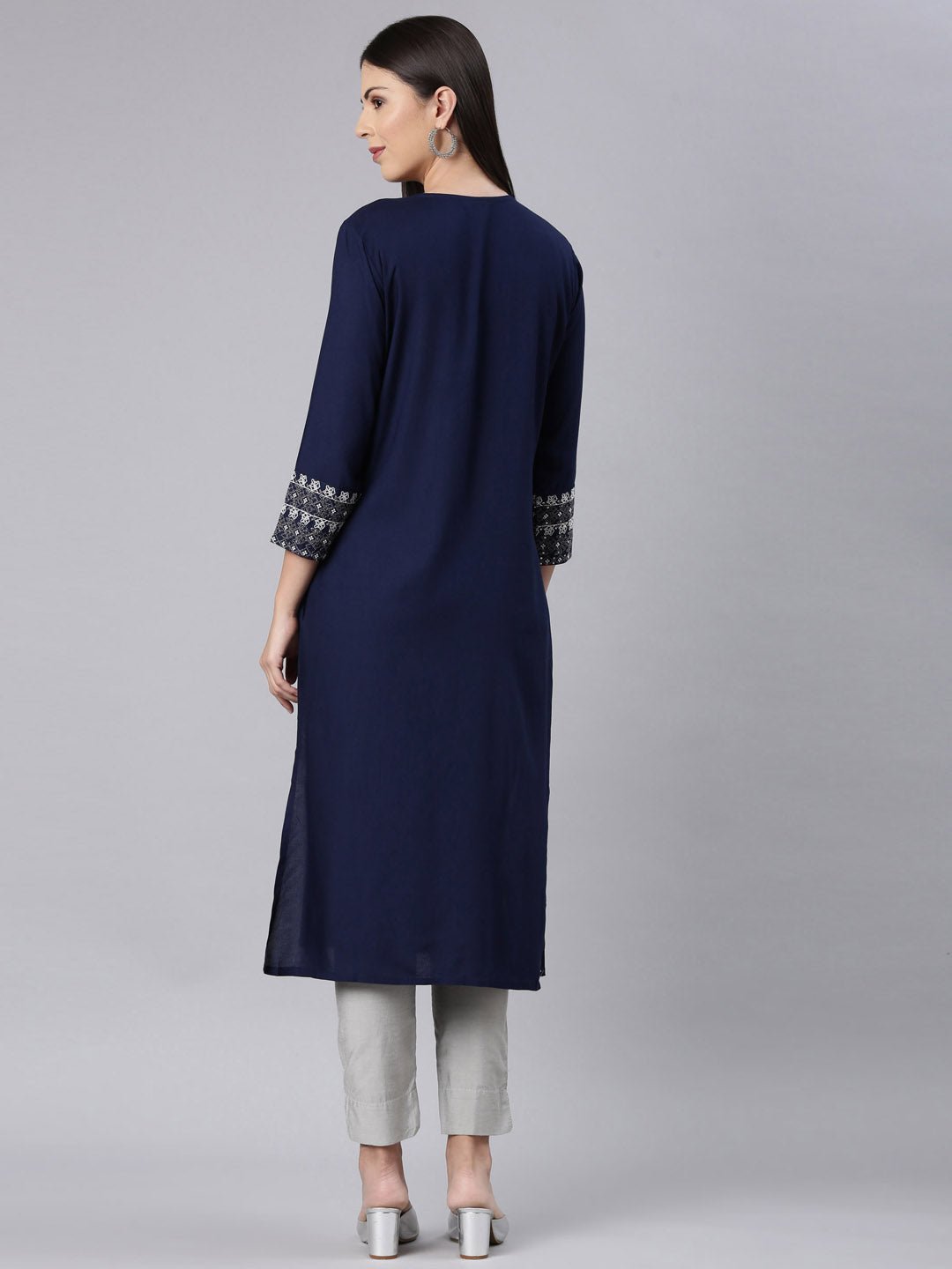 Websprint Navy Blue Straight Casual Solid Straight Kurta - Image 4