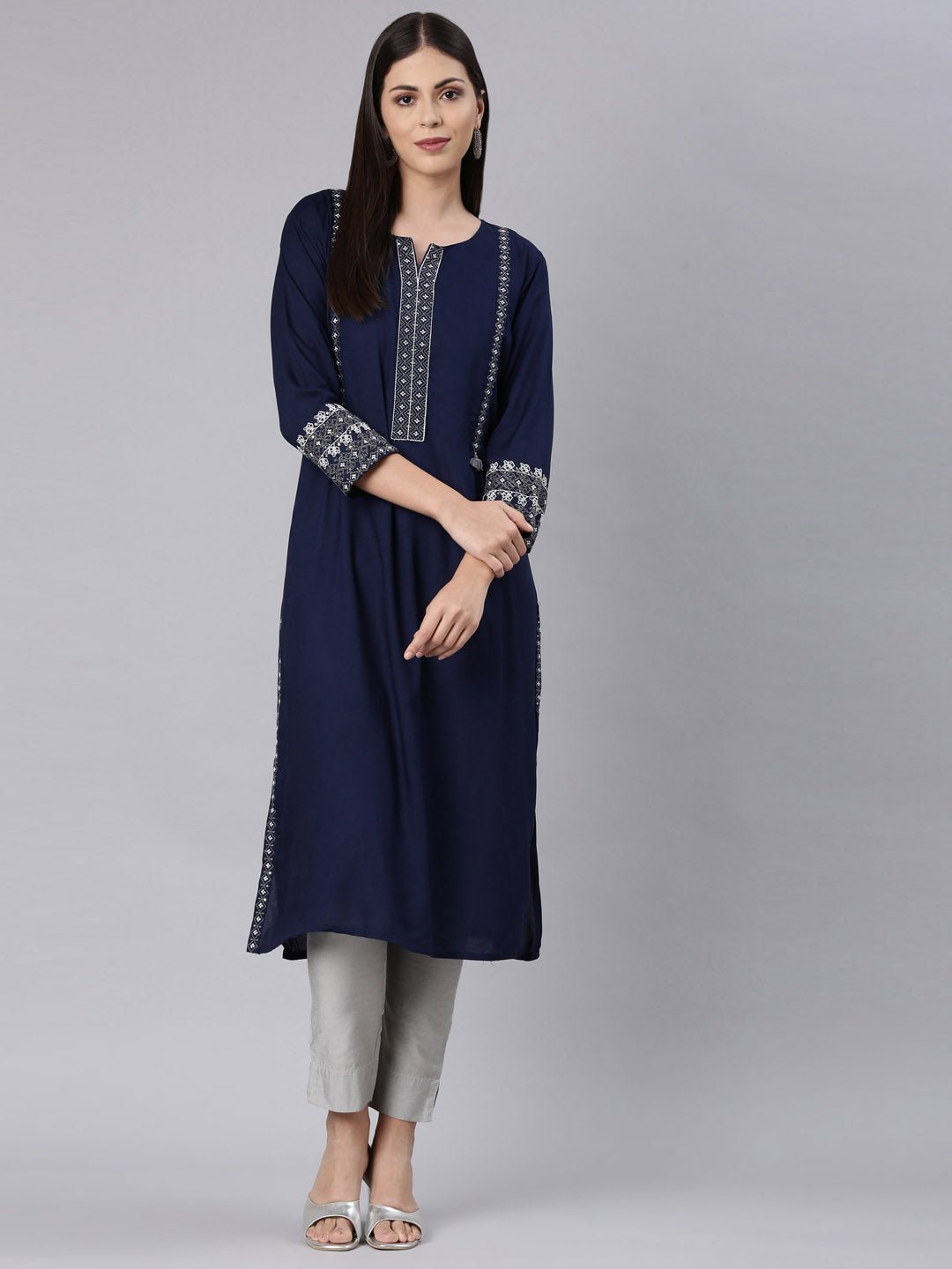 Websprint Navy Blue Straight Casual Solid Straight Kurta - Image 6