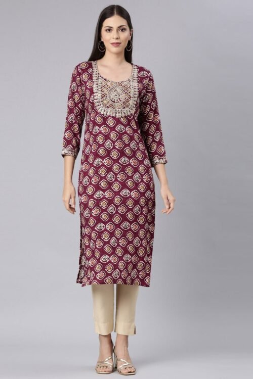 Websprint Purple Straight Casual Embellished Straight Kurta