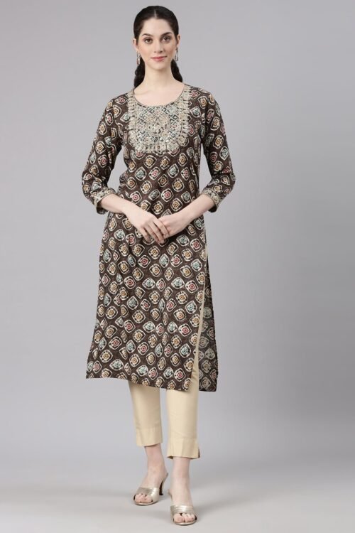 Websprint Grey Straight Casual Embellished Kurta